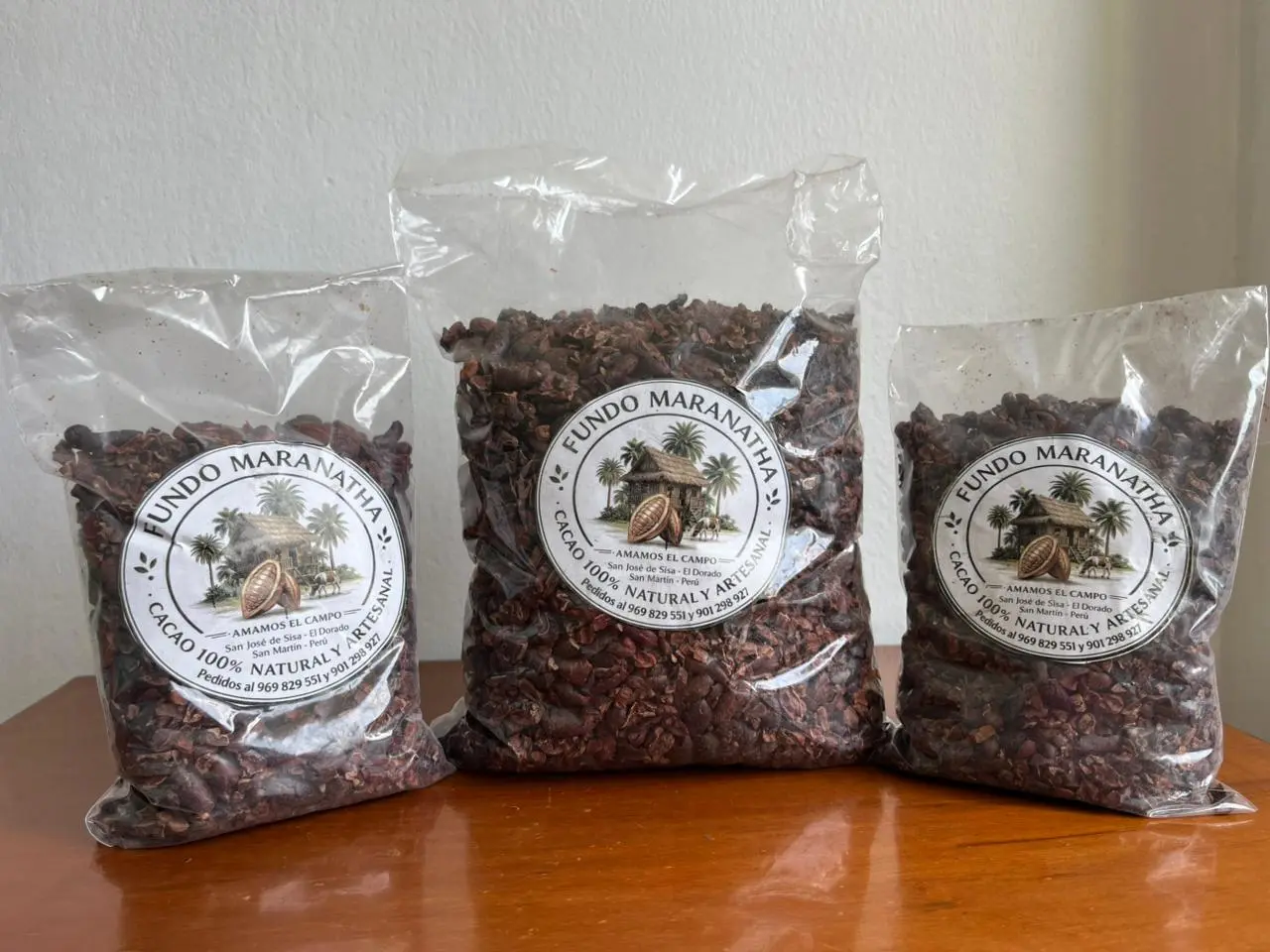 Nibs de cacao del Fundo Maranatha en bolsa