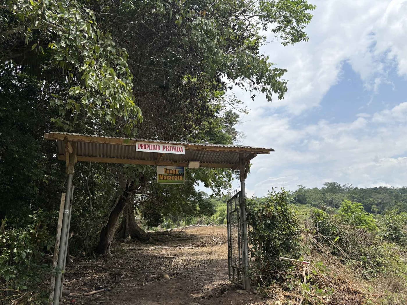 Entrada al Fundo Maranatha, productor de cacao en San José de Sisa, San Martín